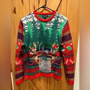 Blizzard Bay Ugly Christmas Sweater Reindeer Beer Pong Drink Holder Size Medium